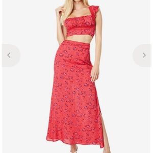 FREE PEOPLE Red Floral Skirt Set
